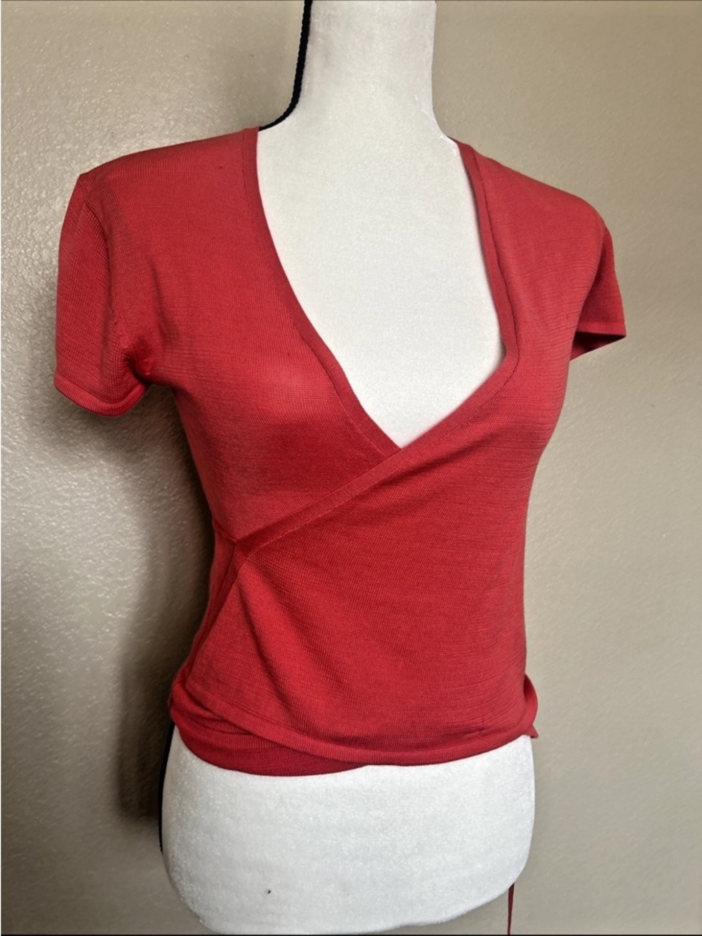 French Connection Red Wrap-Front Short Sleeve Top